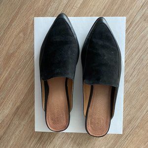 Halogen Black Leather and Suede Mules